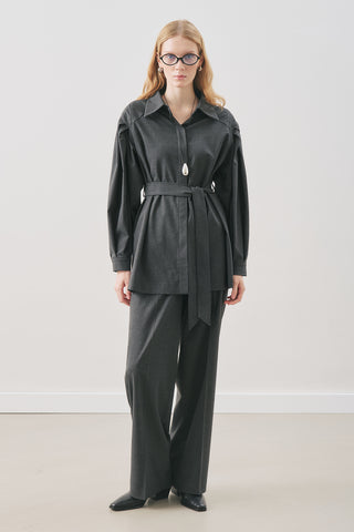 Belted Wide-Sleeve Shirt Anthracite