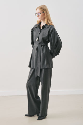 Belted Wide-Sleeve Shirt Anthracite