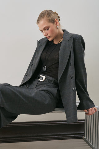 Double-Breasted Checked Blazer Grey