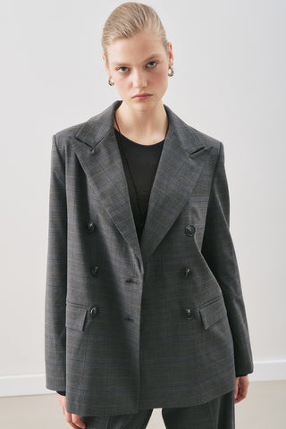 Double-Breasted Checked Blazer Grey