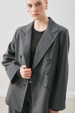 Double-Breasted Checked Blazer Grey