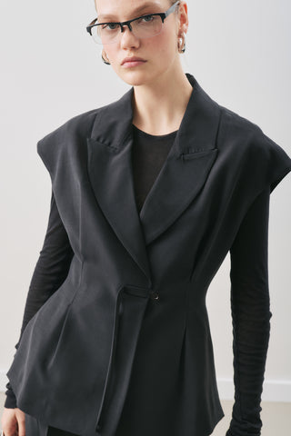 Flowing Tencel Belted Vest Black