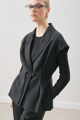 Flowing Tencel Belted Vest Black