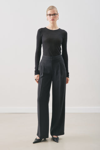 Fluid Tencel Pleated Trousers Black