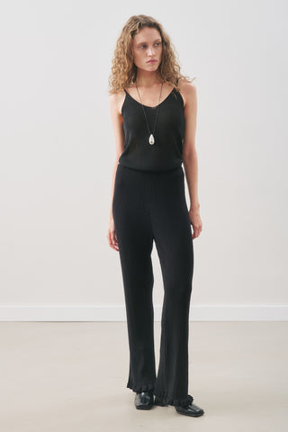 Ruffled Ribbed Knit Pants Black