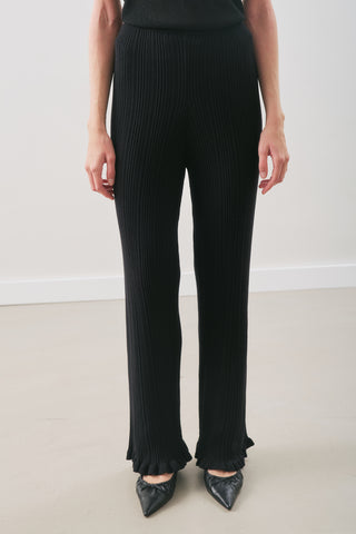 Ruffled Ribbed Knit Pants Black