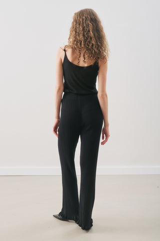 Ruffled Ribbed Knit Pants Black