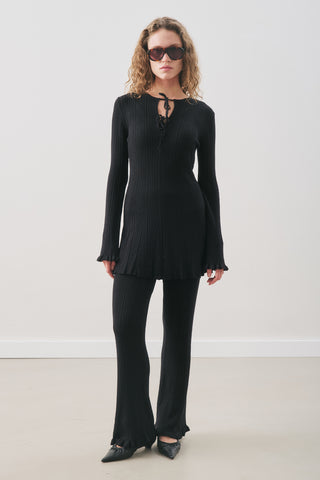 Ruffled Ribbed Knit Tunic Black