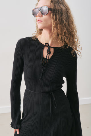 Ruffled Ribbed Knit Tunic Black