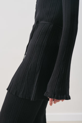 Ruffled Ribbed Knit Tunic Black