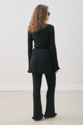 Ruffled Ribbed Knit Tunic Black