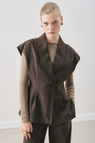 Flowing Tencel Belted Vest Dark Brown
