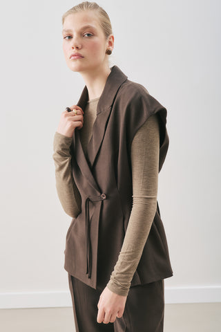 Flowing Tencel Belted Vest Dark Brown