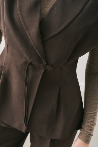 Flowing Tencel Belted Vest Dark Brown