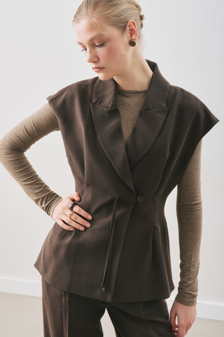 Flowing Tencel Belted Vest Dark Brown