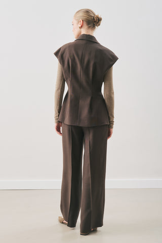 Flowing Tencel Belted Vest Dark Brown