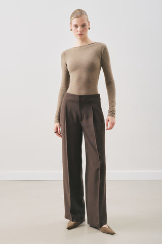 Fluid Tencel Pleated Trousers Dark Brown