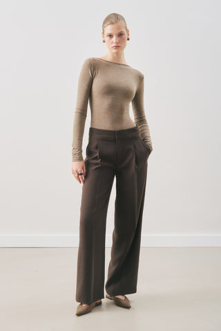Fluid Tencel Pleated Trousers Dark Brown