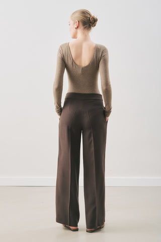 Fluid Tencel Pleated Trousers Dark Brown