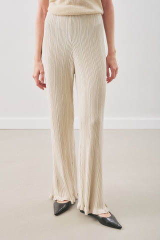 Ruffled Ribbed Knit Pants Beige