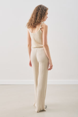 Ruffled Ribbed Knit Pants Beige