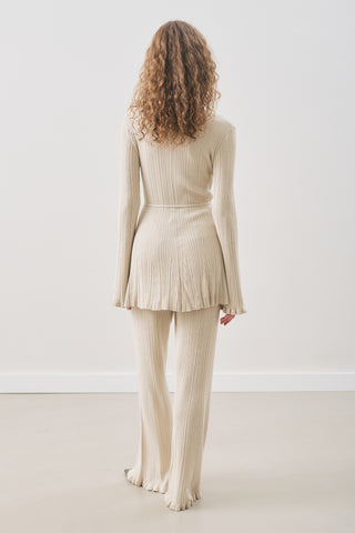 Ruffled Ribbed Knit Tunic Beige