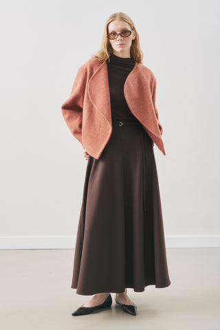 Belted Flared Skirt Dark Brown