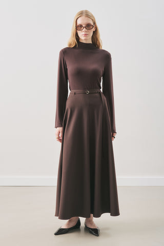 Belted Flared Skirt Dark Brown