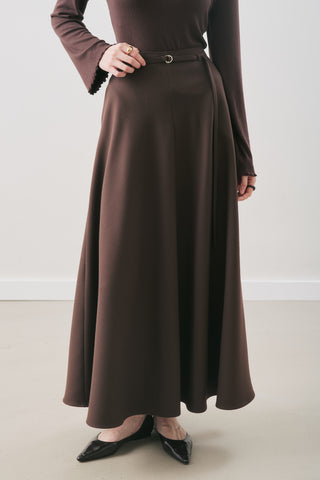 Belted Flared Skirt Dark Brown