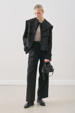 Button-Detail Wool Coat Black