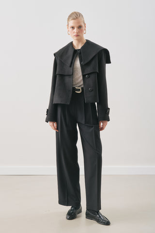 Button-Detail Wool Coat Black