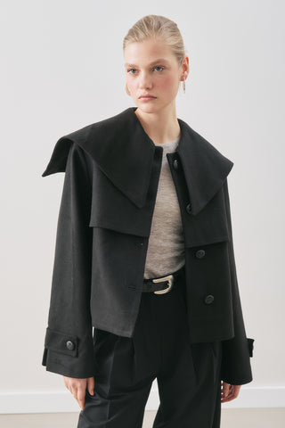 Button-Detail Wool Coat Black