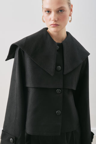 Button-Detail Wool Coat Black