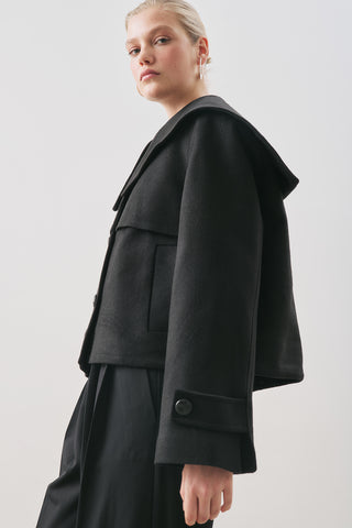 Button-Detail Wool Coat Black