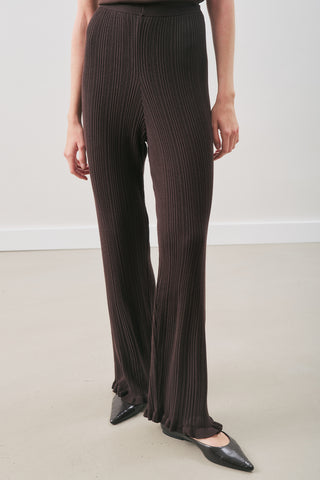 Ruffled Ribbed Knit Pants Brown