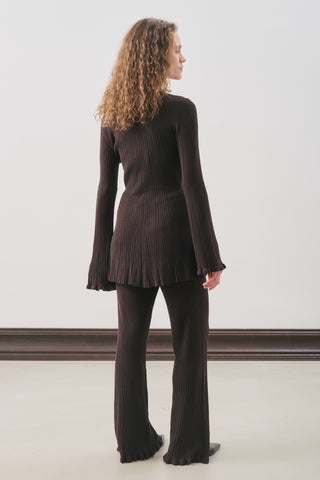 Ruffled Ribbed Knit Tunic Brown