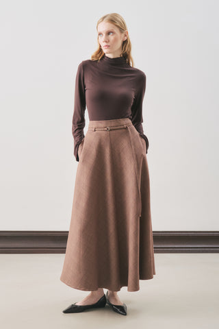 Checked Flared Skirt Burgundy