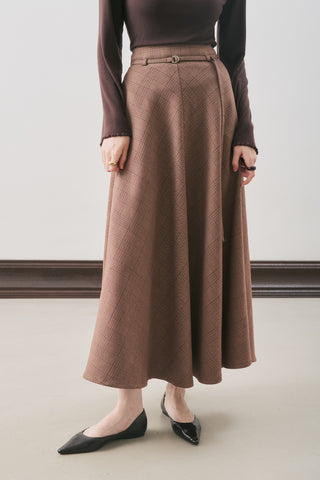 Checked Flared Skirt Burgundy