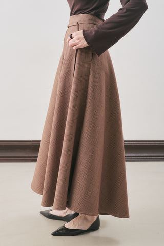 Checked Flared Skirt Burgundy