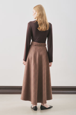 Checked Flared Skirt Burgundy