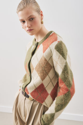 Argyle Pattern Cardigan Green