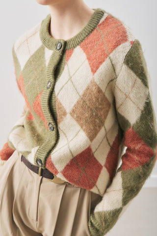 Argyle Pattern Cardigan Green
