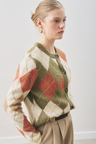 Argyle Pattern Cardigan Green