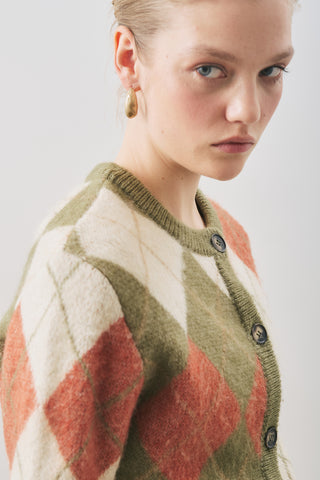 Argyle Pattern Cardigan Green