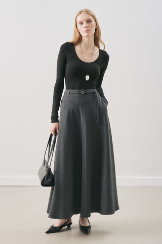 Belted Flared Skirt Anthracite