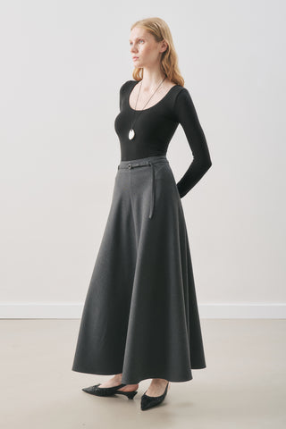 Belted Flared Skirt Anthracite