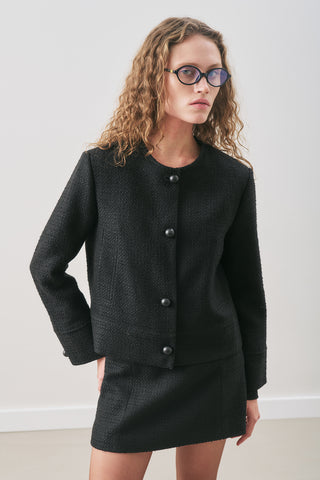 Textured Bouclé Short Jacket Black