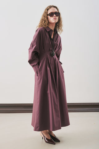 Pleated Detail Shirt Dress Damson