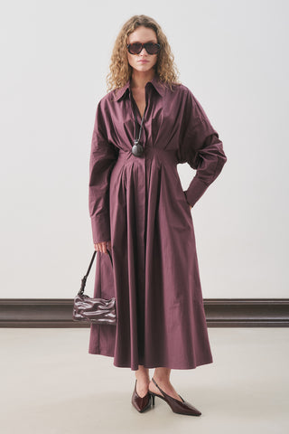 Pleated Detail Shirt Dress Damson