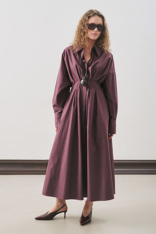 Pleated Detail Shirt Dress Damson
